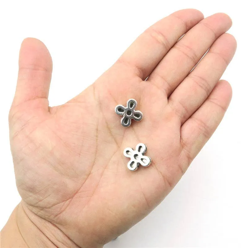 10 Pcs for 10mm flat leather, Antique Silver flower slider  beads jewelry supplies jewelry finding D-1-10-126