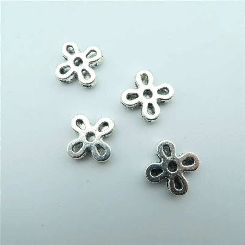 10 Pcs for 10mm flat leather, Antique Silver flower slider  beads jewelry supplies jewelry finding D-1-10-126