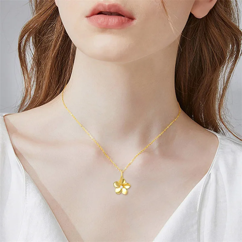 14K Solid Gold Diamond Flower Pendant Necklace