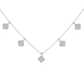 14K White Gold 5 Station Diamond Drop Necklace