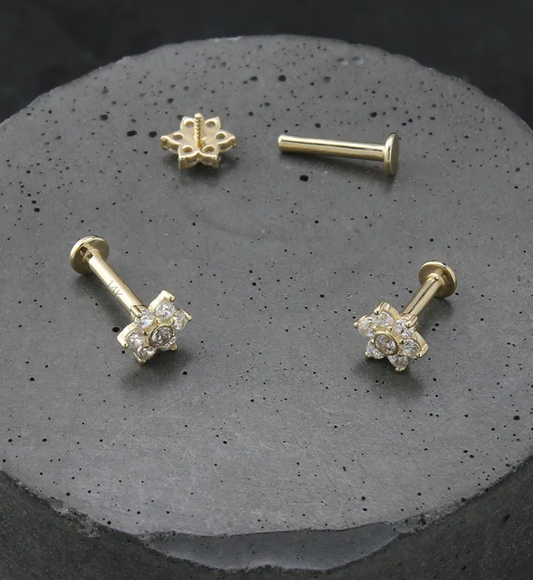 14kt Gold Flower CZ Internally Threaded Labret