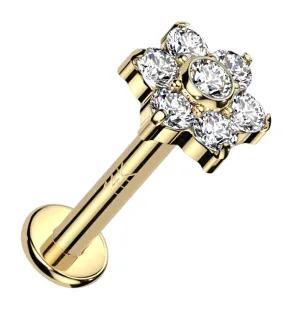 14kt Gold Flower CZ Internally Threaded Labret