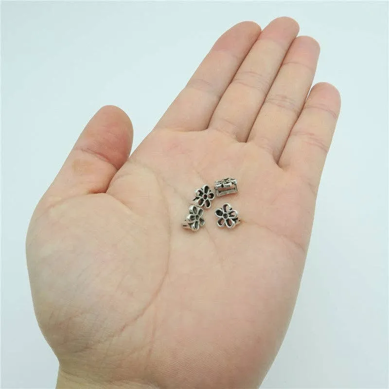 20pcs For 5mm flat leather slider antique silver flower, jewelry finding supplies D-1-5-14