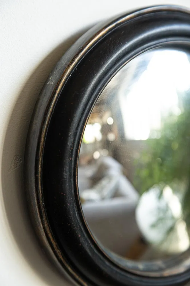 Antique Black Round Framed Medium Convex Mirror