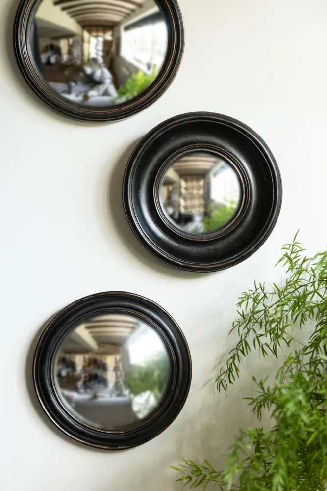 Antique Black Round Framed Medium Convex Mirror