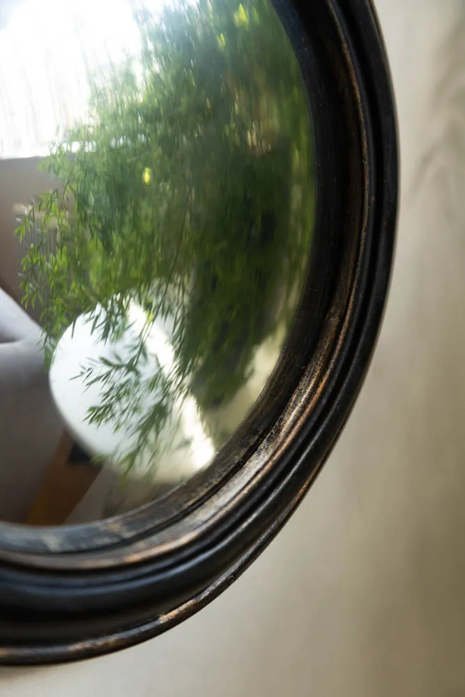 Antique Black Round Framed Medium Convex Mirror