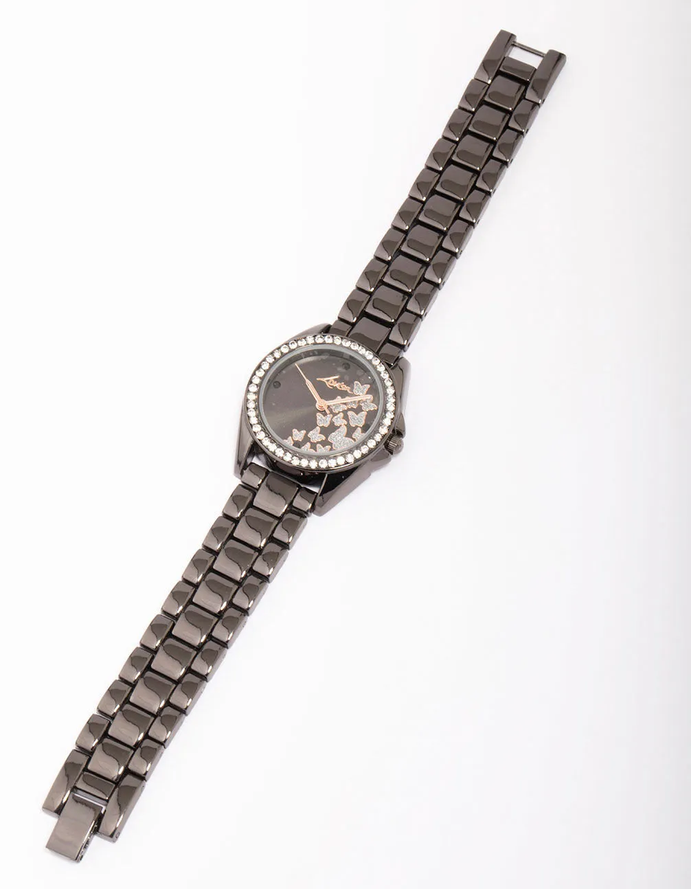 Black Butterfly Diamante Link Watch