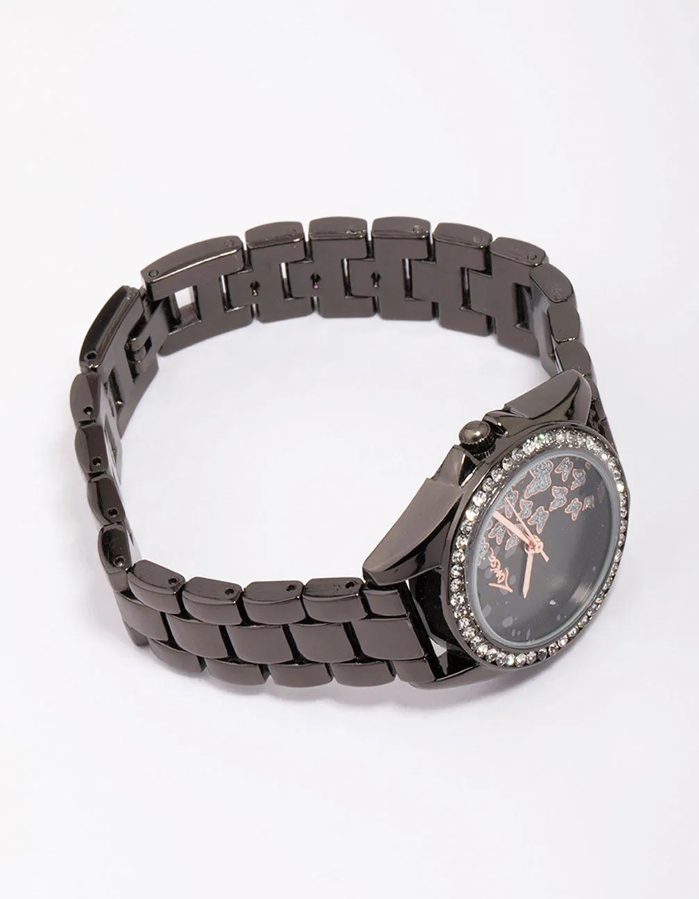 Black Butterfly Diamante Link Watch