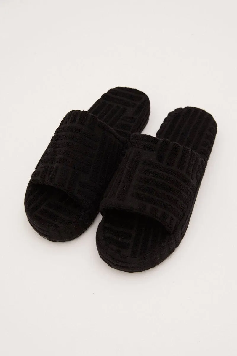 Black Corduroy Detail Slippers