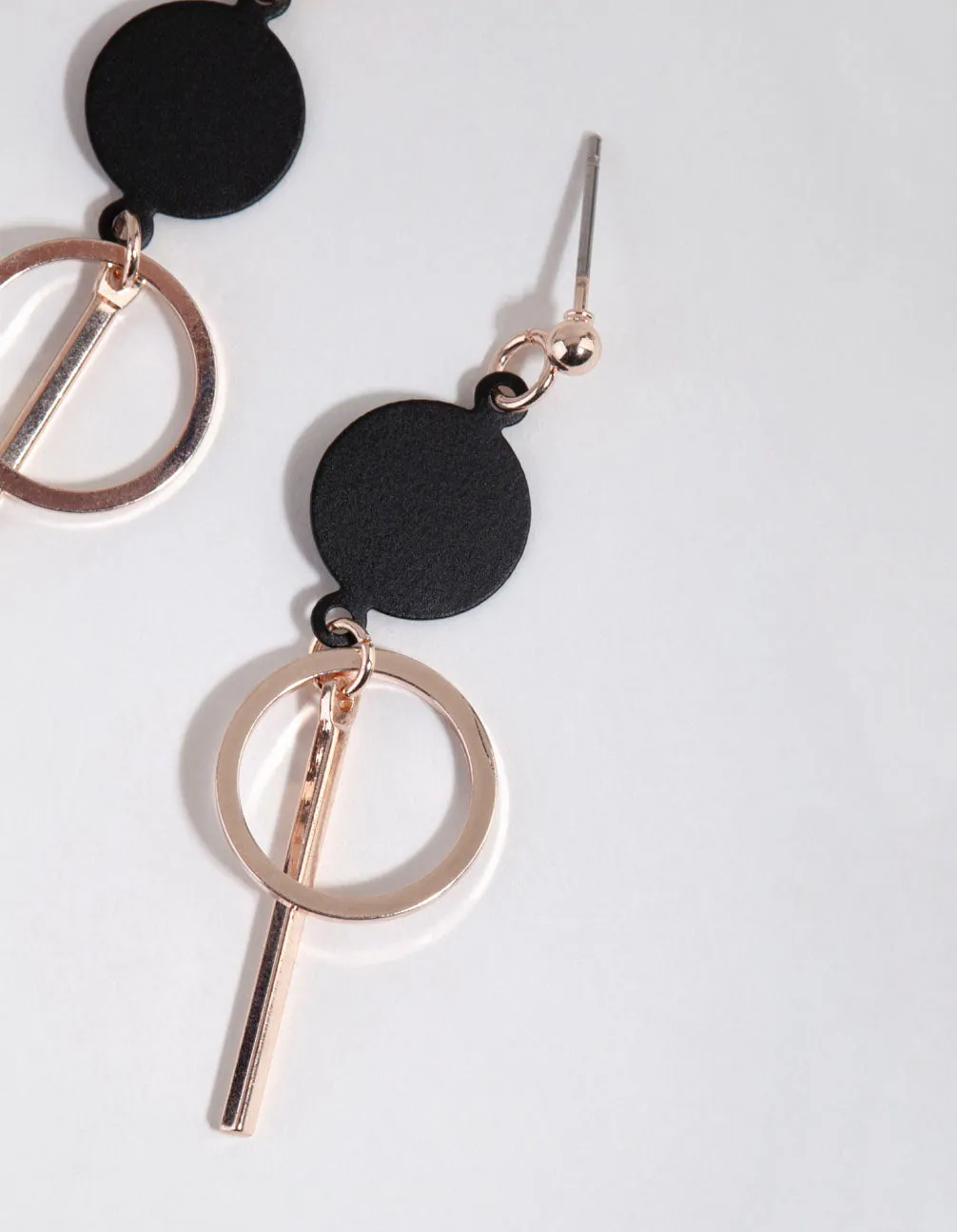 Black Disc Stick Circle Drop Earrings