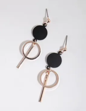 Black Disc Stick Circle Drop Earrings