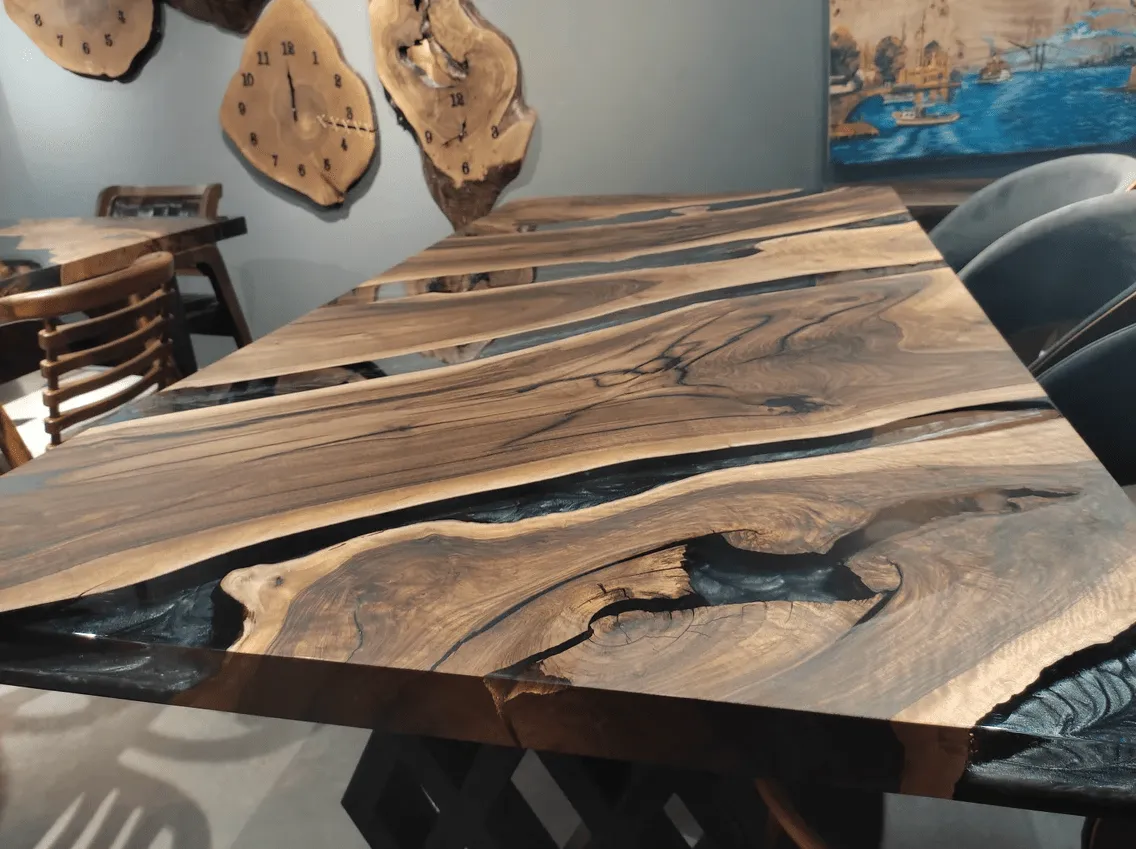 Black Walnut Solid Wooden Multi-Slab Epoxy Table