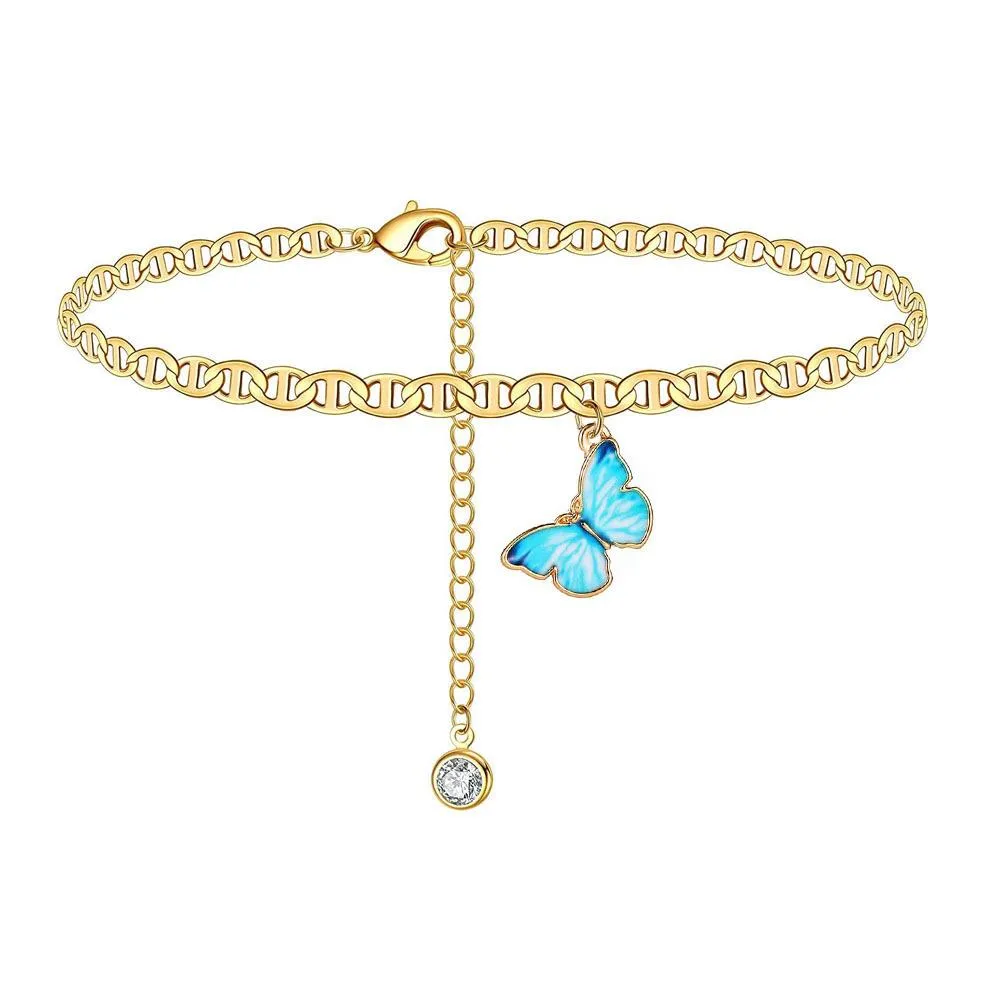 Blue Butterfly Ankle Bracelet (Gold)