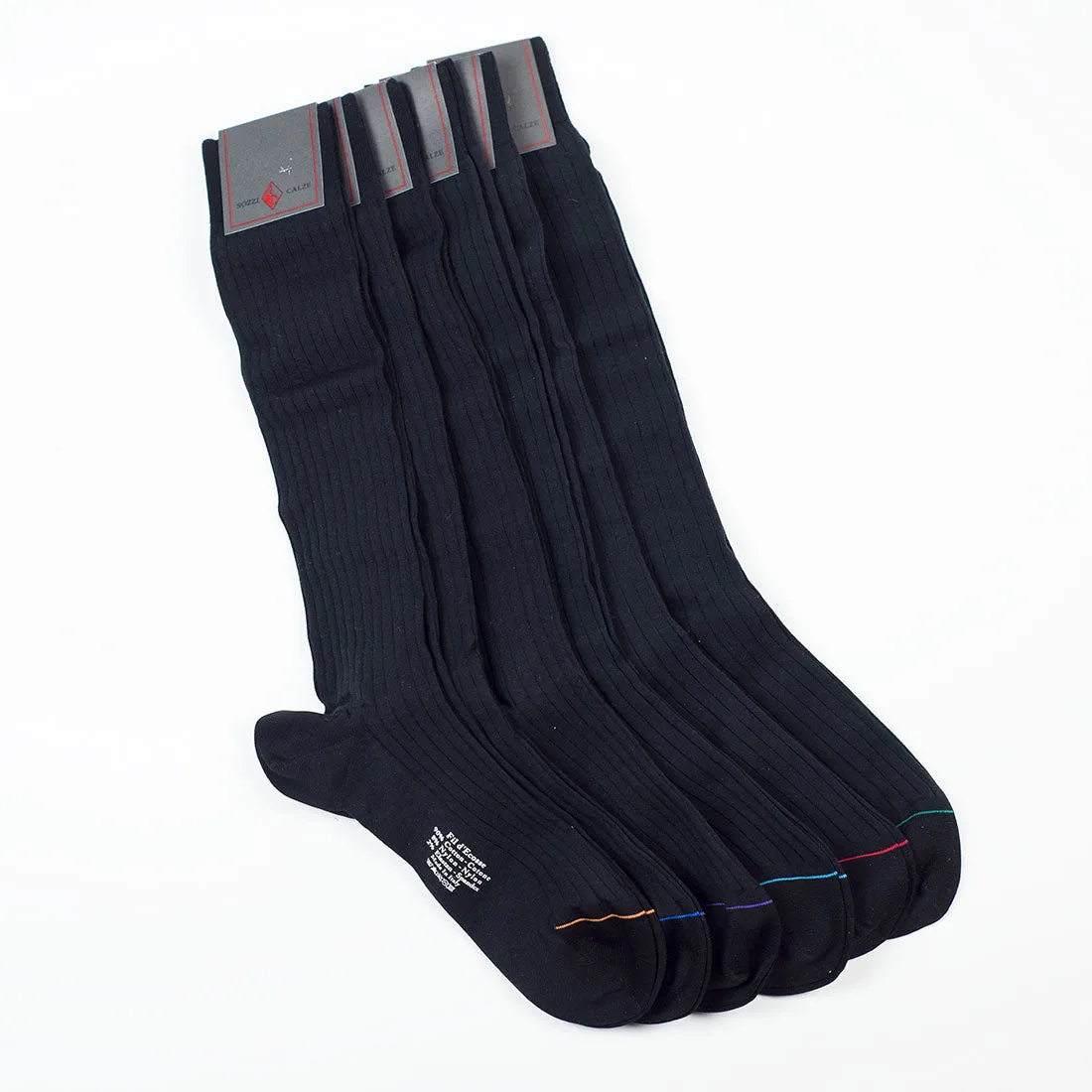 Box set of 6 black over-the-calf fil d'ecosse cotton socks