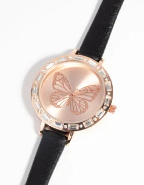 Butterfly Face PU Strap Watch