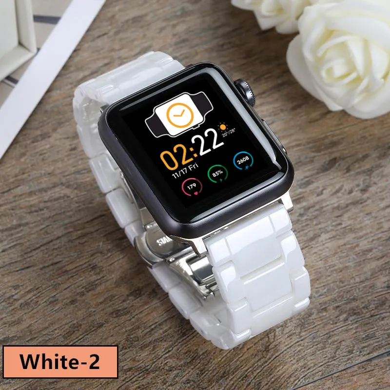 Ceramic Strap with Stainless Steel Butterfly Buckle for Apple Watch