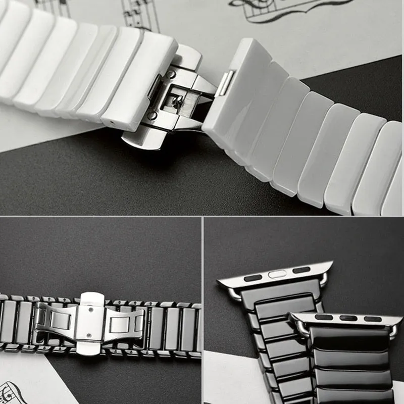 Ceramic Strap with Stainless Steel Butterfly Buckle for Apple Watch