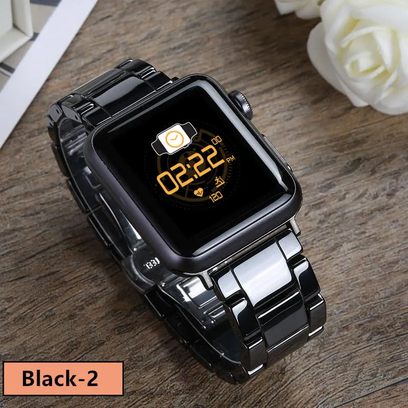 Ceramic Strap with Stainless Steel Butterfly Buckle for Apple Watch