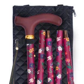 Classic Canes Slimline Folding Handbag Cane Claret Floral