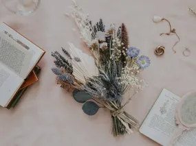 Colourful Dried & Artificial Flowers Bridal Bouquet - Lavender Purple & Green