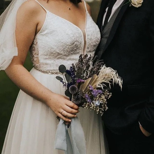 Colourful Dried & Artificial Flowers Bridal Bouquet - Lavender Purple & Green