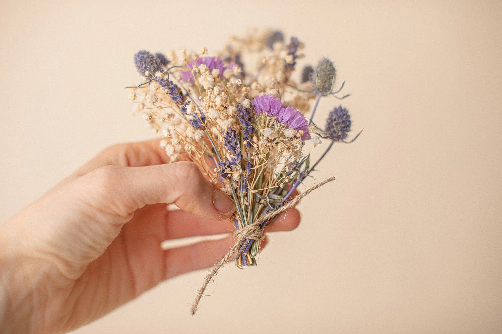 Colourful Dried & Artificial Flowers Bridal Bouquet - Lavender Purple & Green