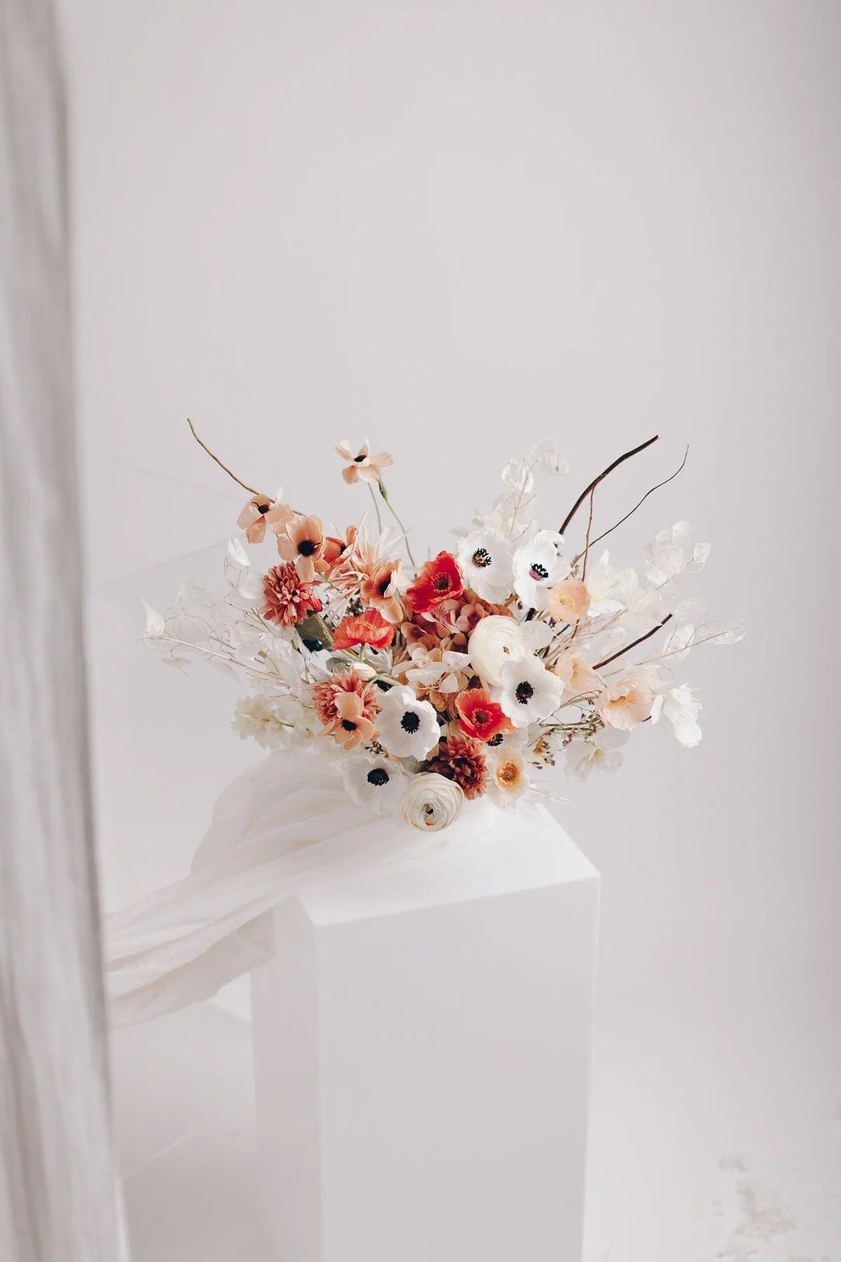 Colourful Dried & Artificial Flowers Bridal Bouquet - Light Terracota & Cream