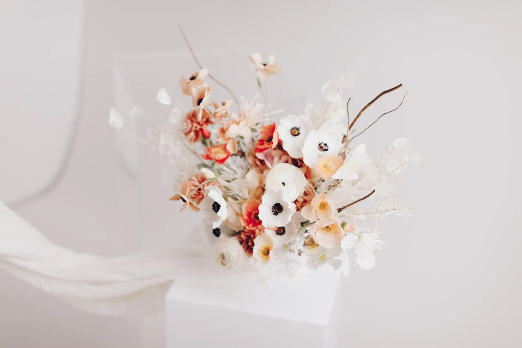 Colourful Dried & Artificial Flowers Bridal Bouquet - Light Terracota & Cream