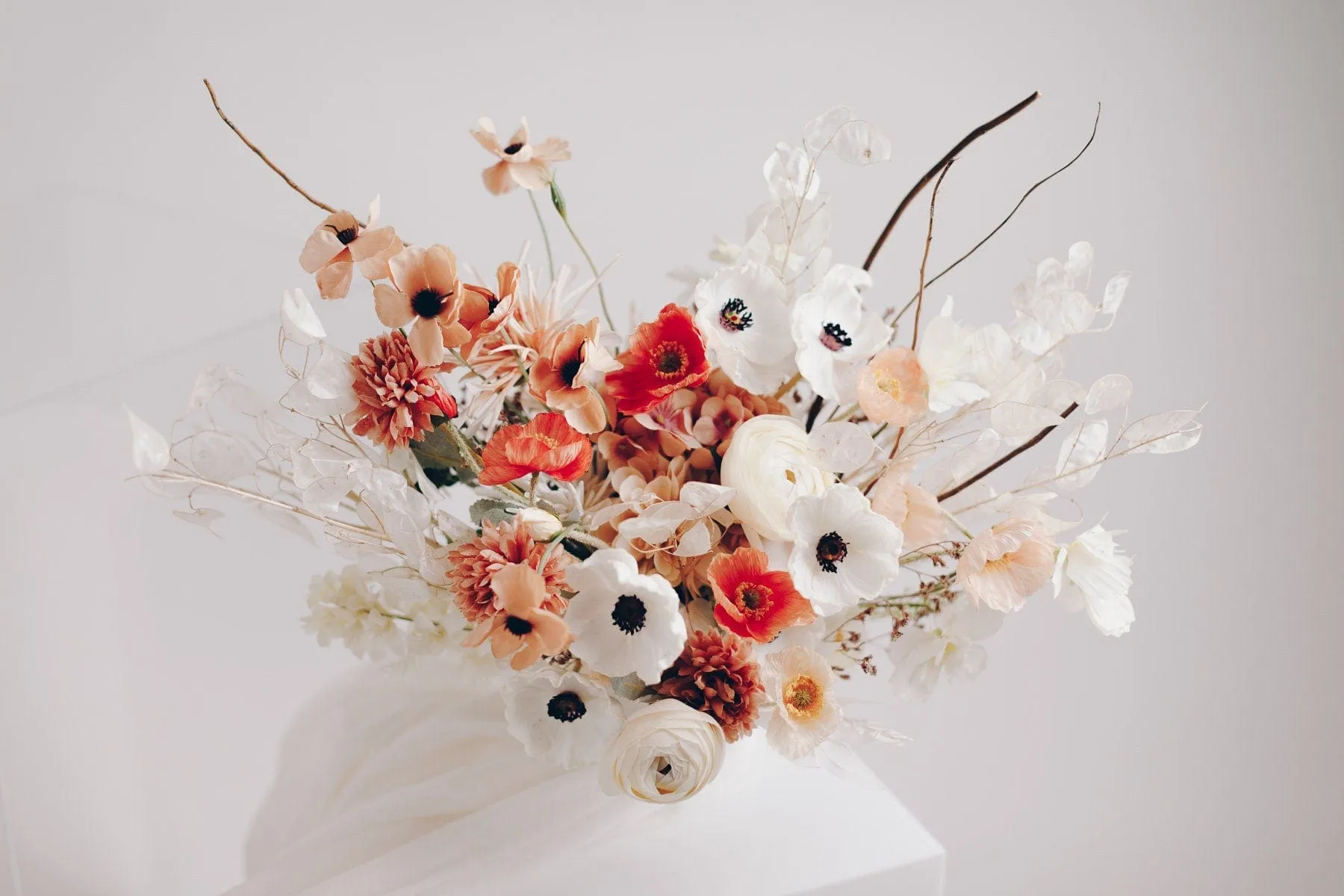 Colourful Dried & Artificial Flowers Bridal Bouquet - Light Terracota & Cream