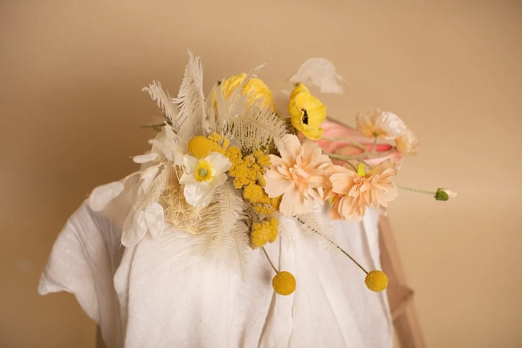 Colourful Dried & Artifiical Flowers Bridal Bouquet - Sunshine Yellow & Peach