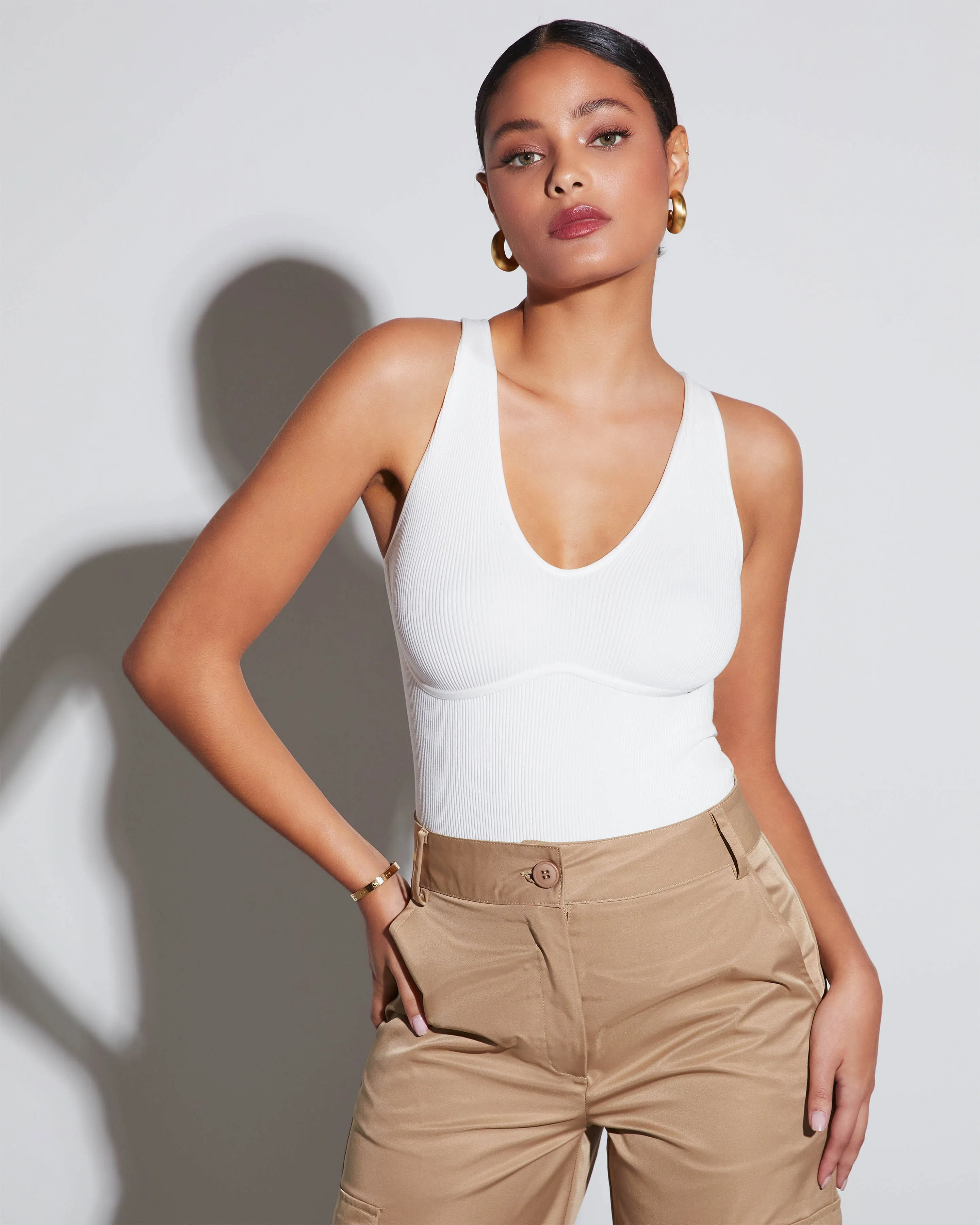 Core Basic Seamless Ribbed V-Neck Bodysuit