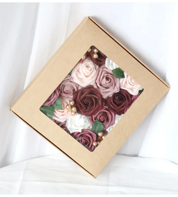 Dark Purple Pink Roses Flower Box Silk Flower for Wedding Party Decor Proposal