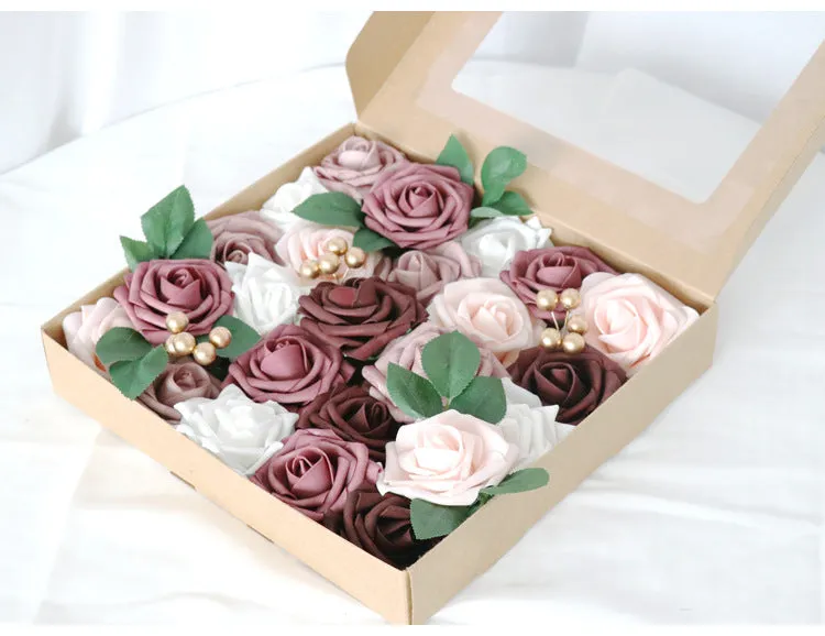 Dark Purple Pink Roses Flower Box Silk Flower for Wedding Party Decor Proposal