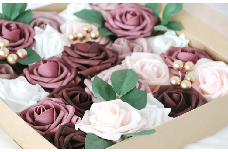 Dark Purple Pink Roses Flower Box Silk Flower for Wedding Party Decor Proposal