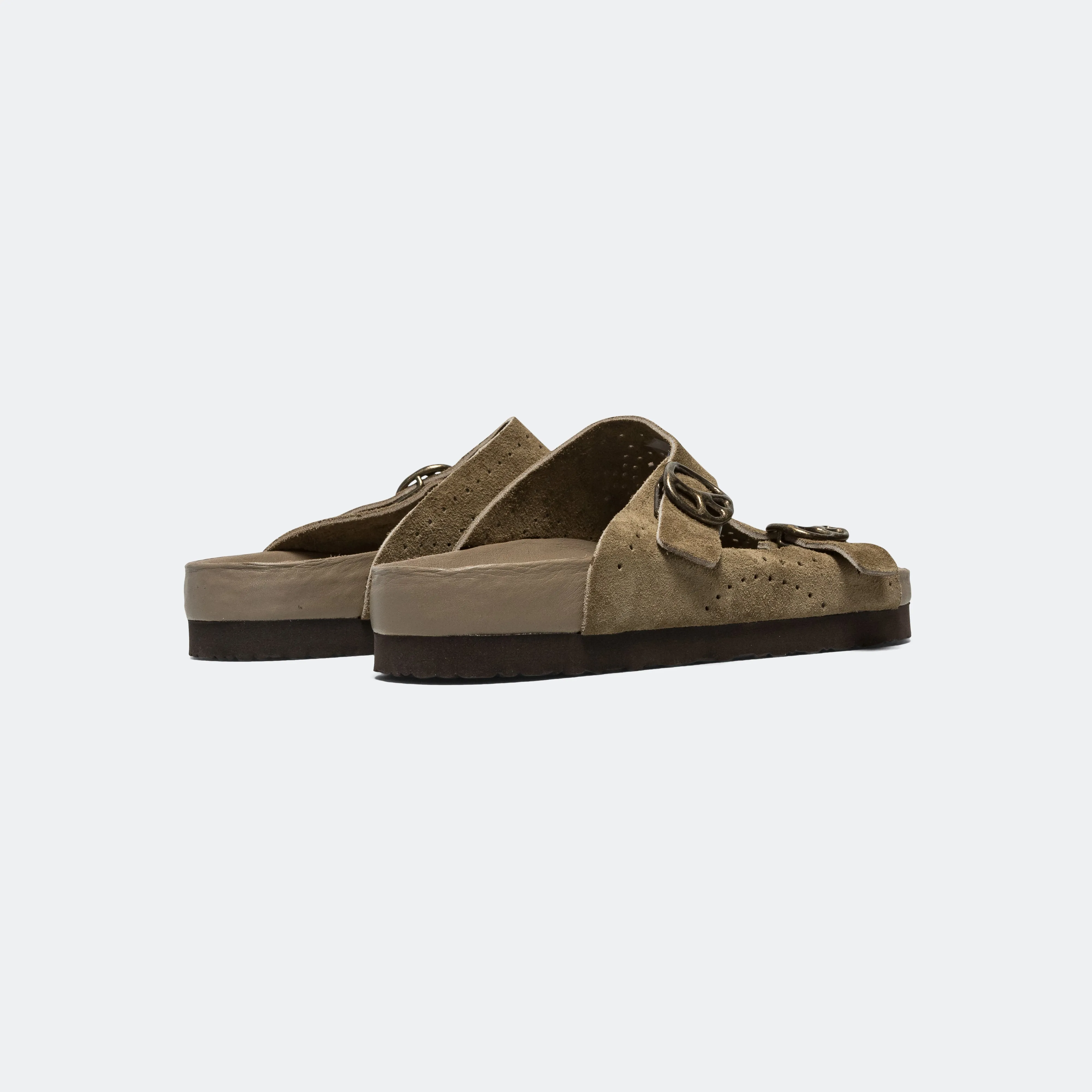 Double  Strap Sandal - Taupe Suede Leather