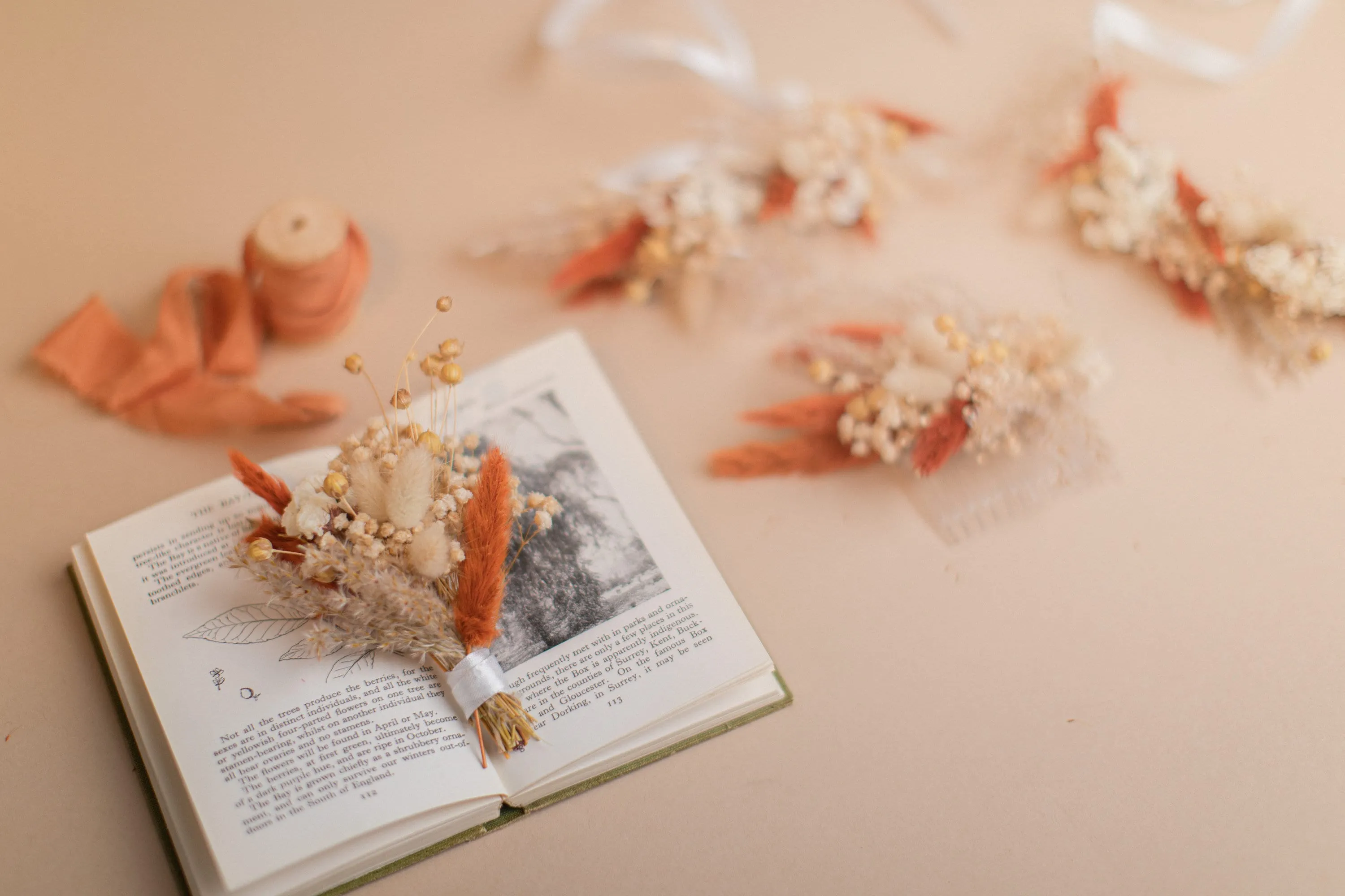 Dried Flowers Bridal Bouquet - Burnt Orange & Cream No. 1