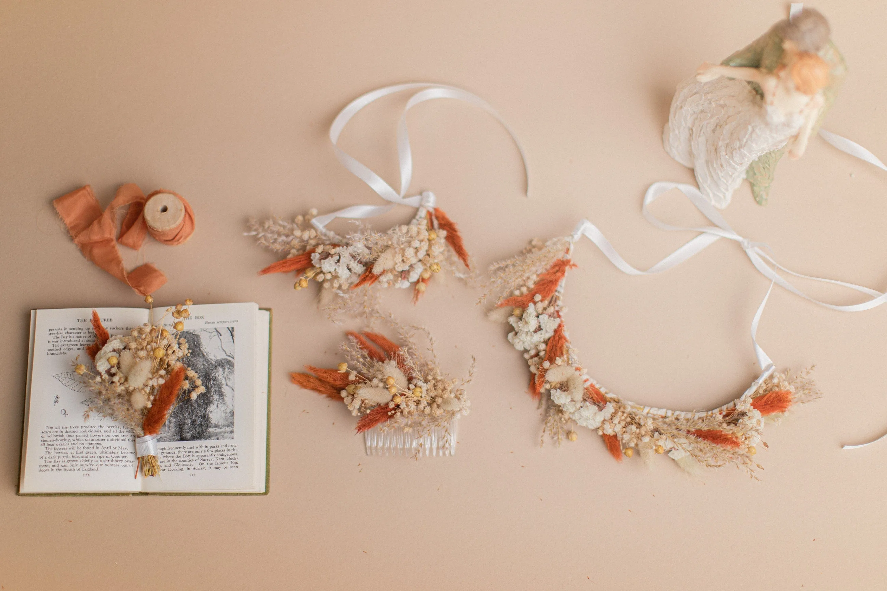 Dried Flowers Bridal Bouquet - Burnt Orange & Cream No. 1