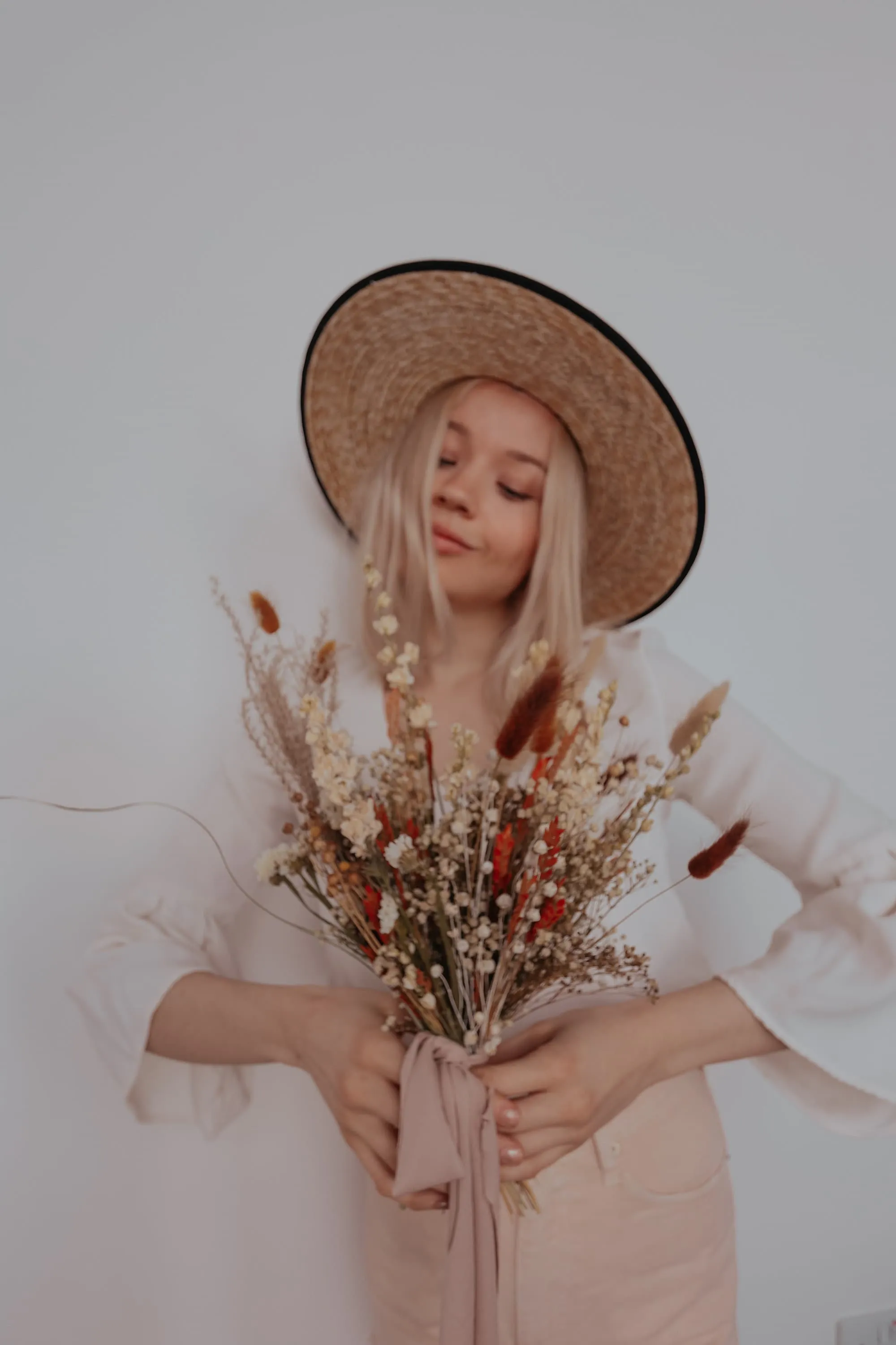 Dried Flowers Bridal Bouquet - Burnt Orange & Cream No. 1