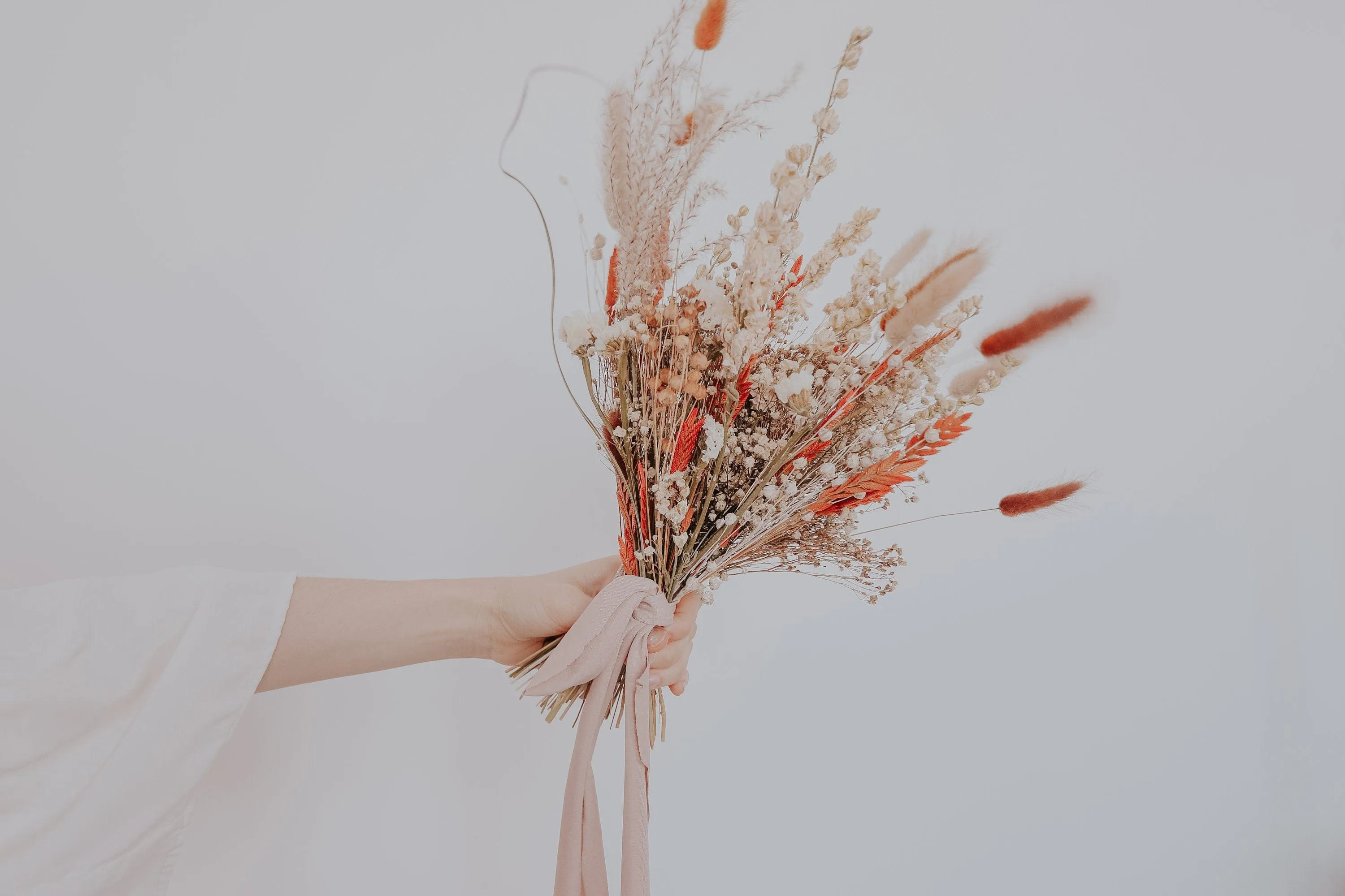 Dried Flowers Bridal Bouquet - Burnt Orange & Cream No. 1