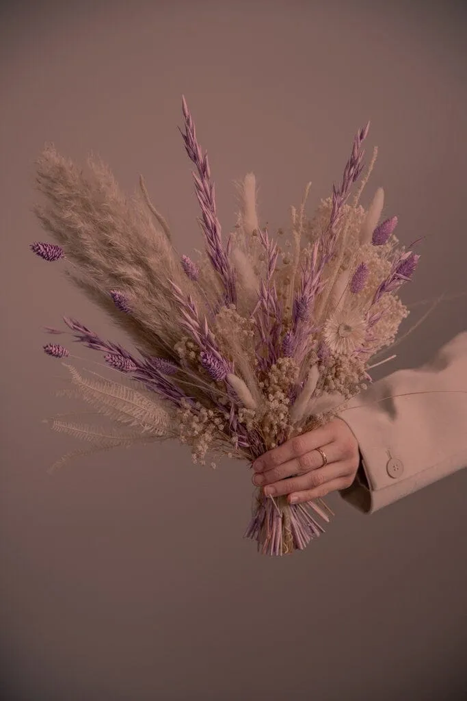 Dried Flowers Bridal Bouquet - Sandy Cream & Purple No. 2