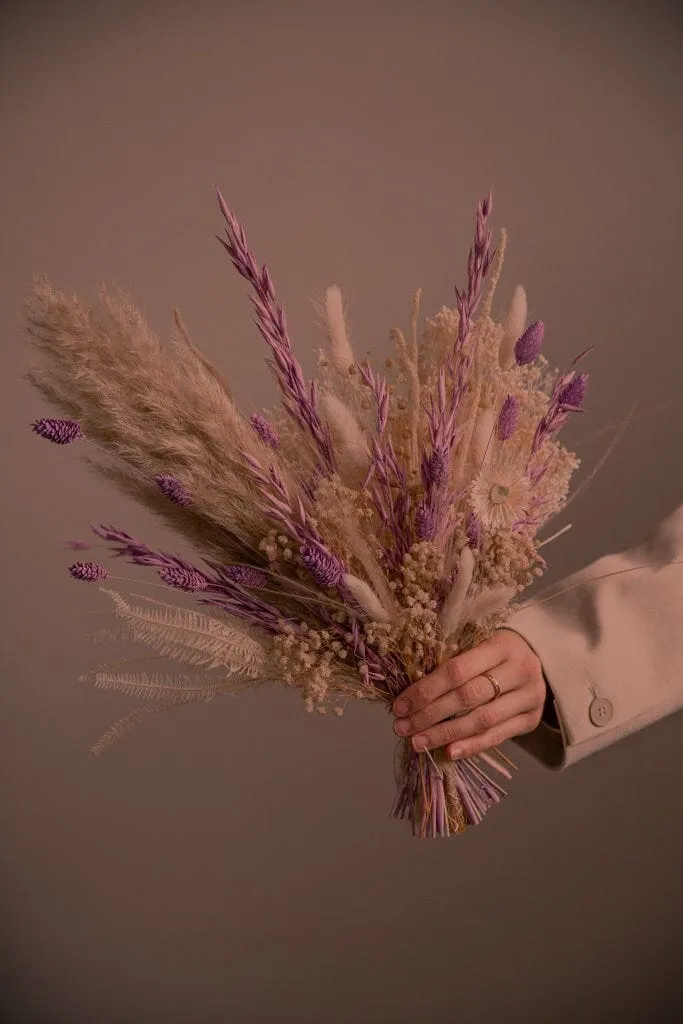 Dried Flowers Bridal Bouquet - Sandy Cream & Purple No. 2