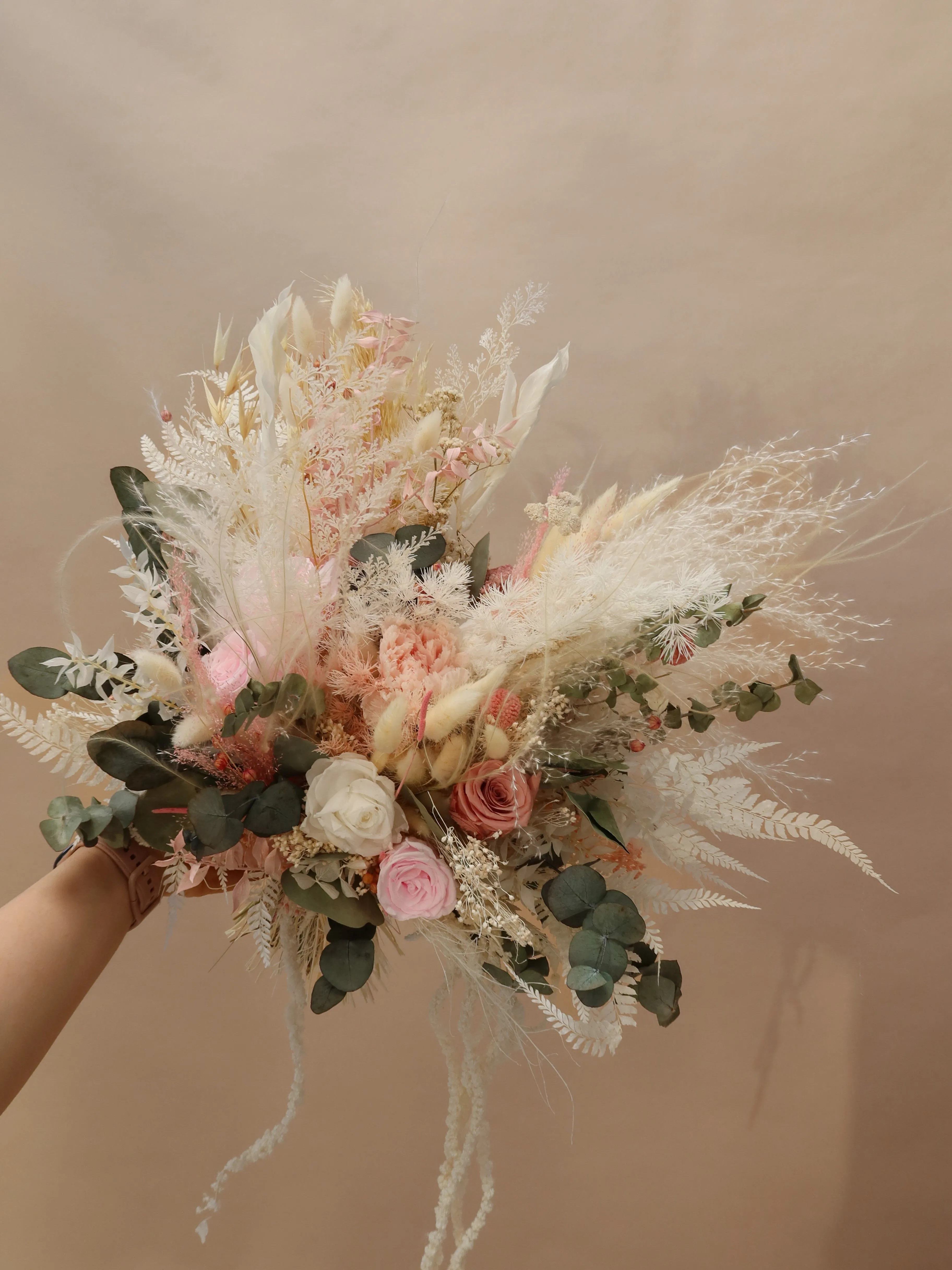 Dried Flowers Bridal Bouquet - Summer Green & White