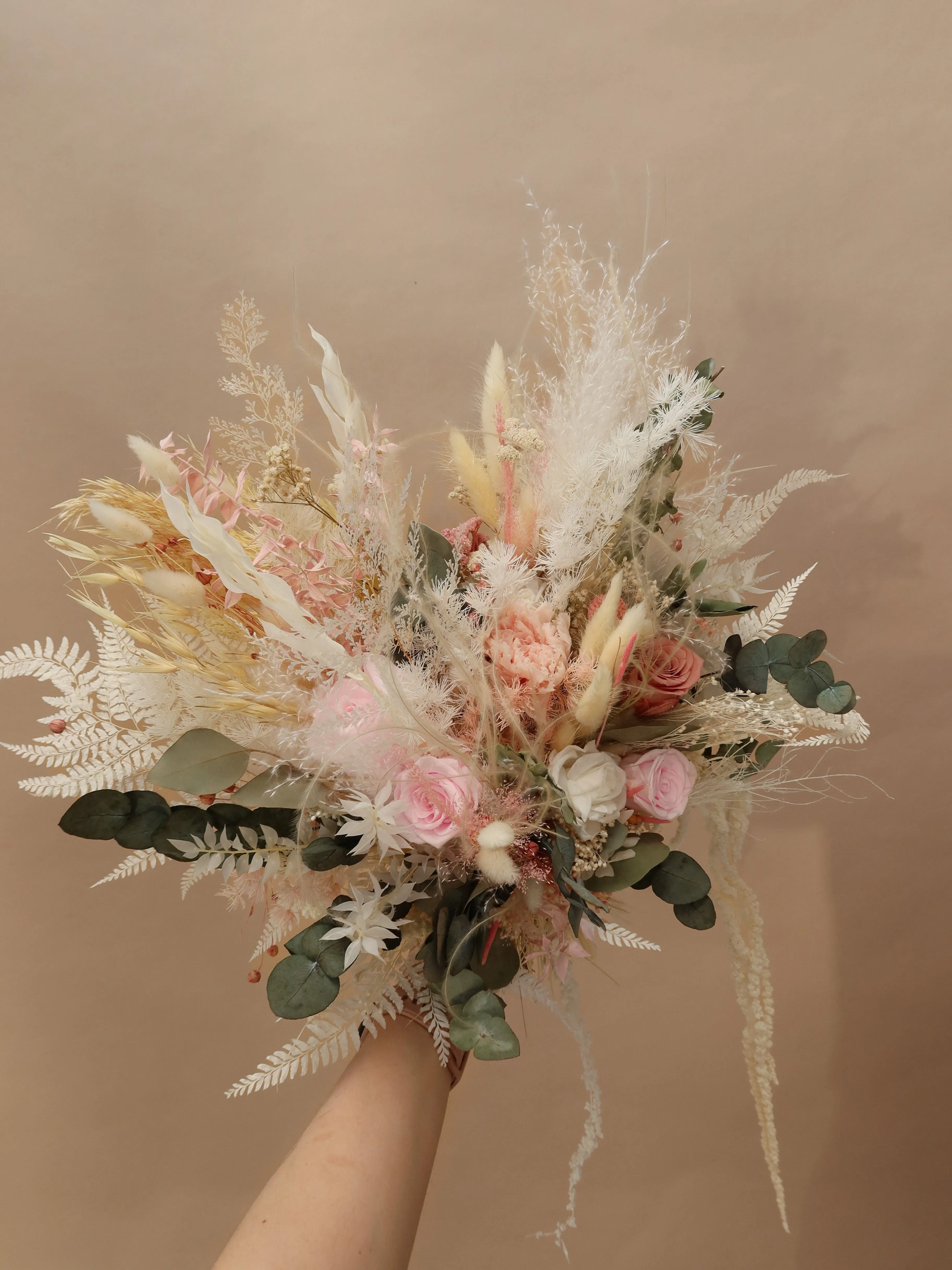 Dried Flowers Bridal Bouquet - Summer Green & White