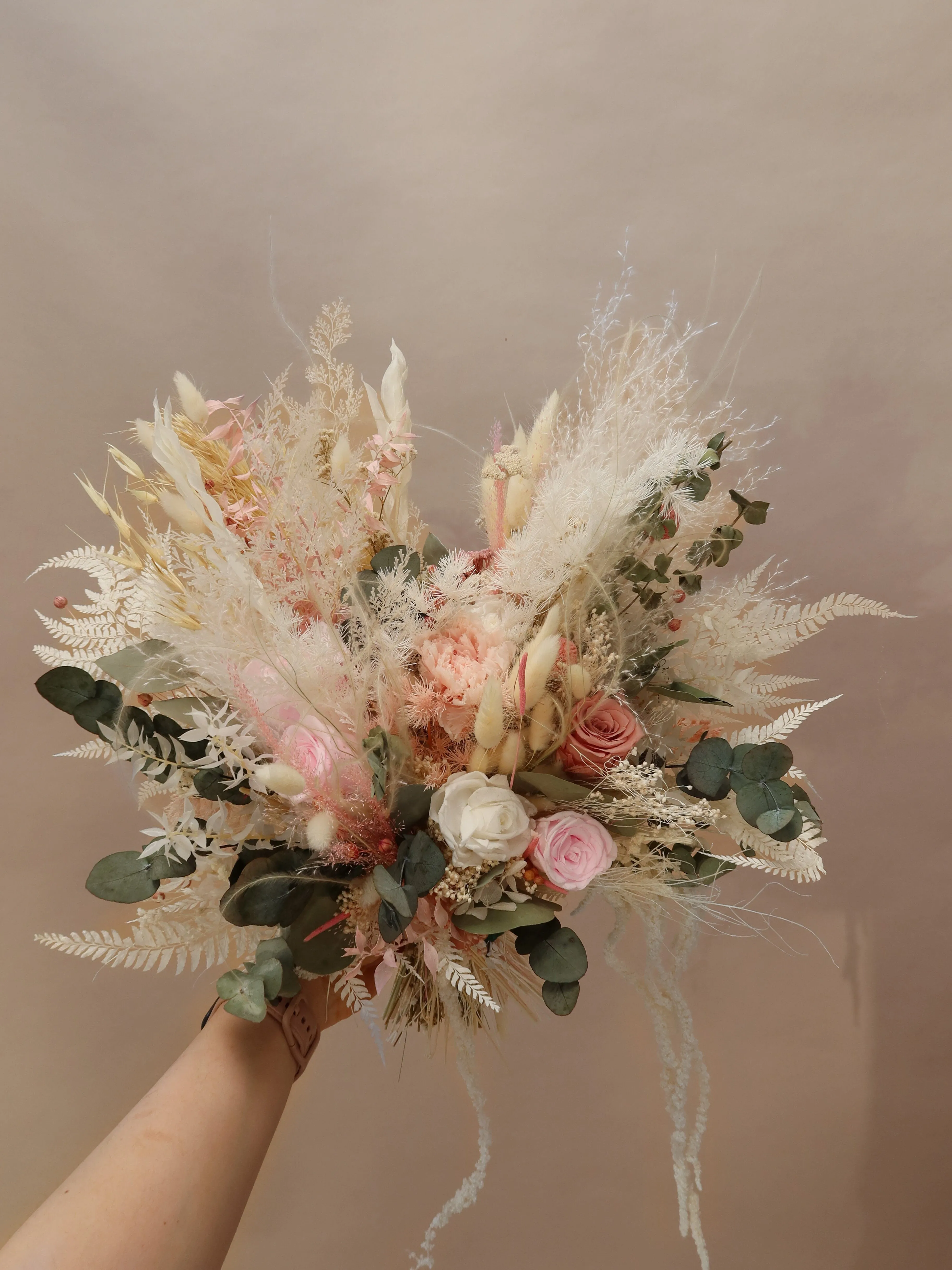 Dried Flowers Bridal Bouquet - Summer Green & White