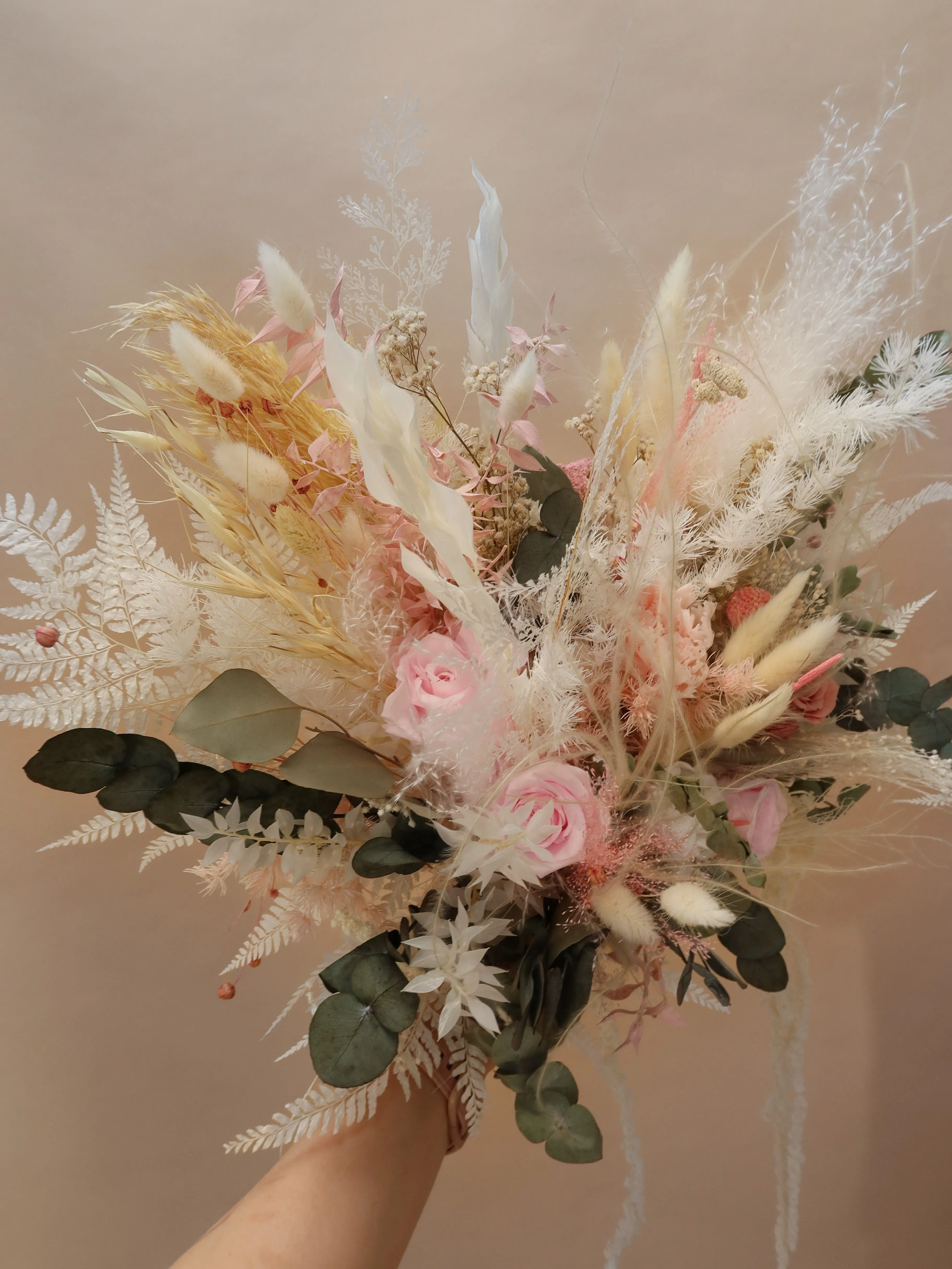 Dried Flowers Bridal Bouquet - Summer Green & White