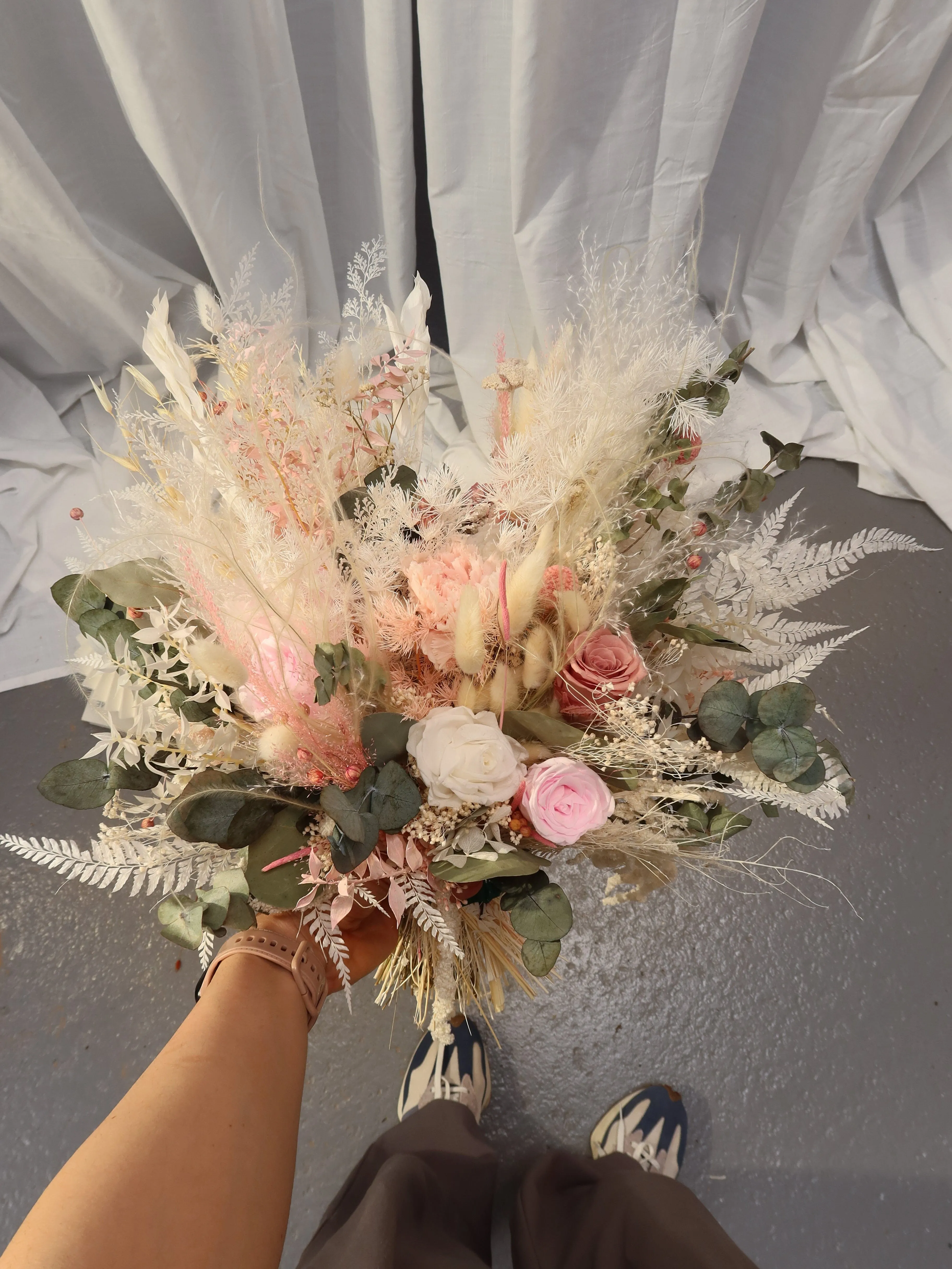 Dried Flowers Bridal Bouquet - Summer Green & White