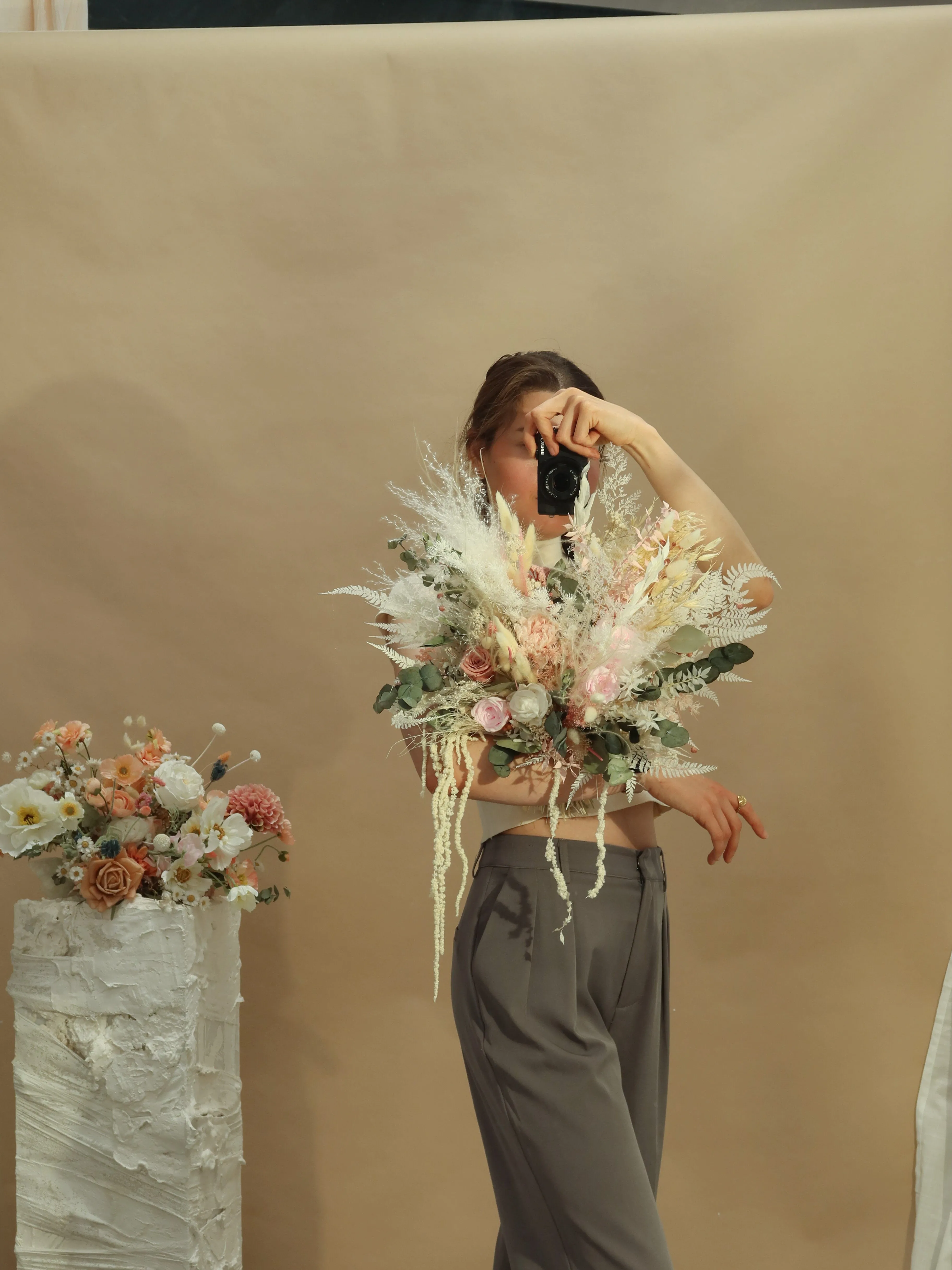 Dried Flowers Bridal Bouquet - Summer Green & White