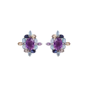 Earrings - Amethyst and Multi Gem Flower