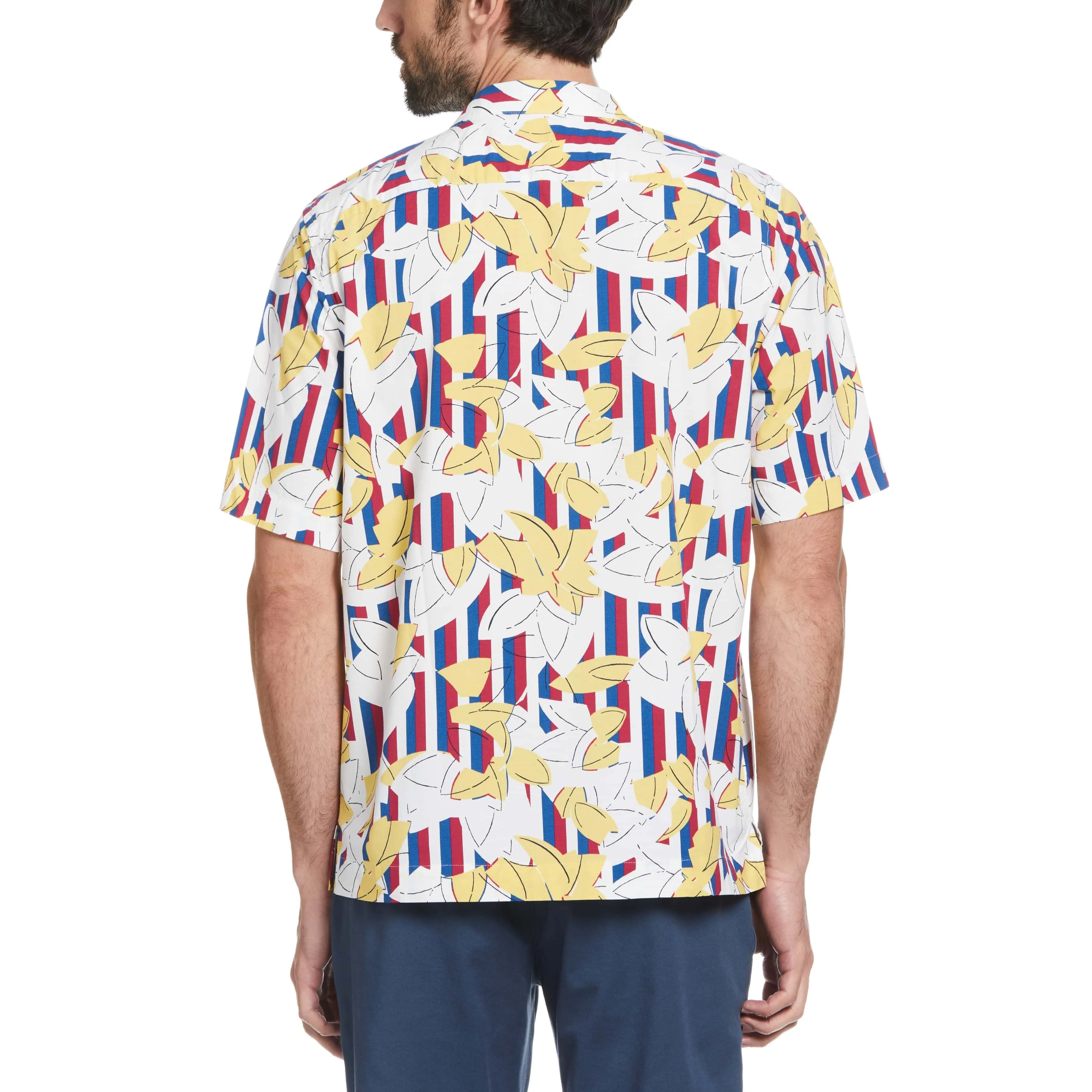 Ecovero Stripe Leaf Print Camp Collar Shirt