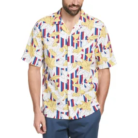 Ecovero Stripe Leaf Print Camp Collar Shirt